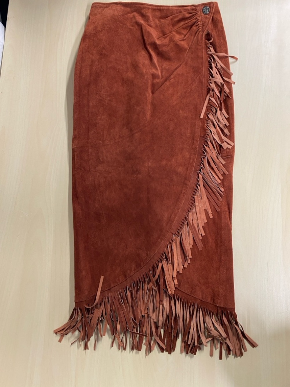 Positano Pelle Genuine Suede Leather Fringe Wrap Skirt Western Boho Size 2